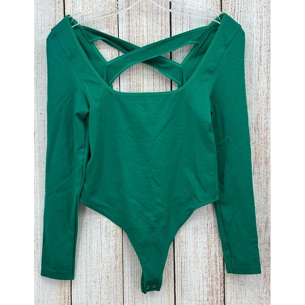 Anthropologie The Viviette Long Sleeve Bodysuit Women's Size L/XL Emerald Green